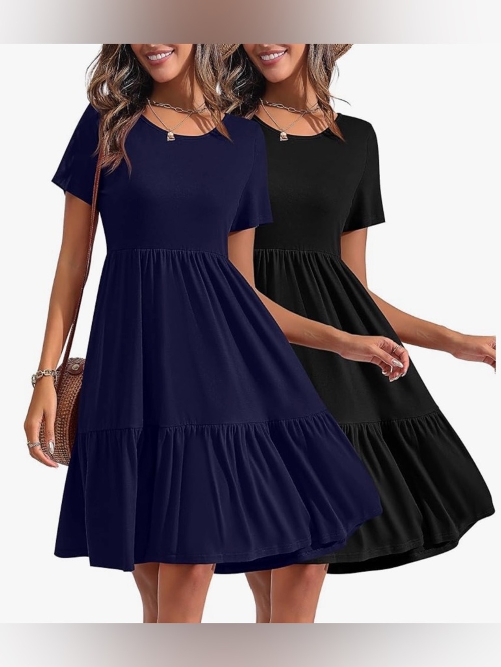 2 Pk Huukeay Women’s Casual Dresses. Size XL. Navy & Black NEW